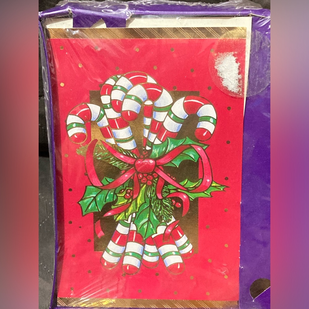 Vintage American Greetings Gold Foil Candy Canes Christmas Cards 18 pack w/ env